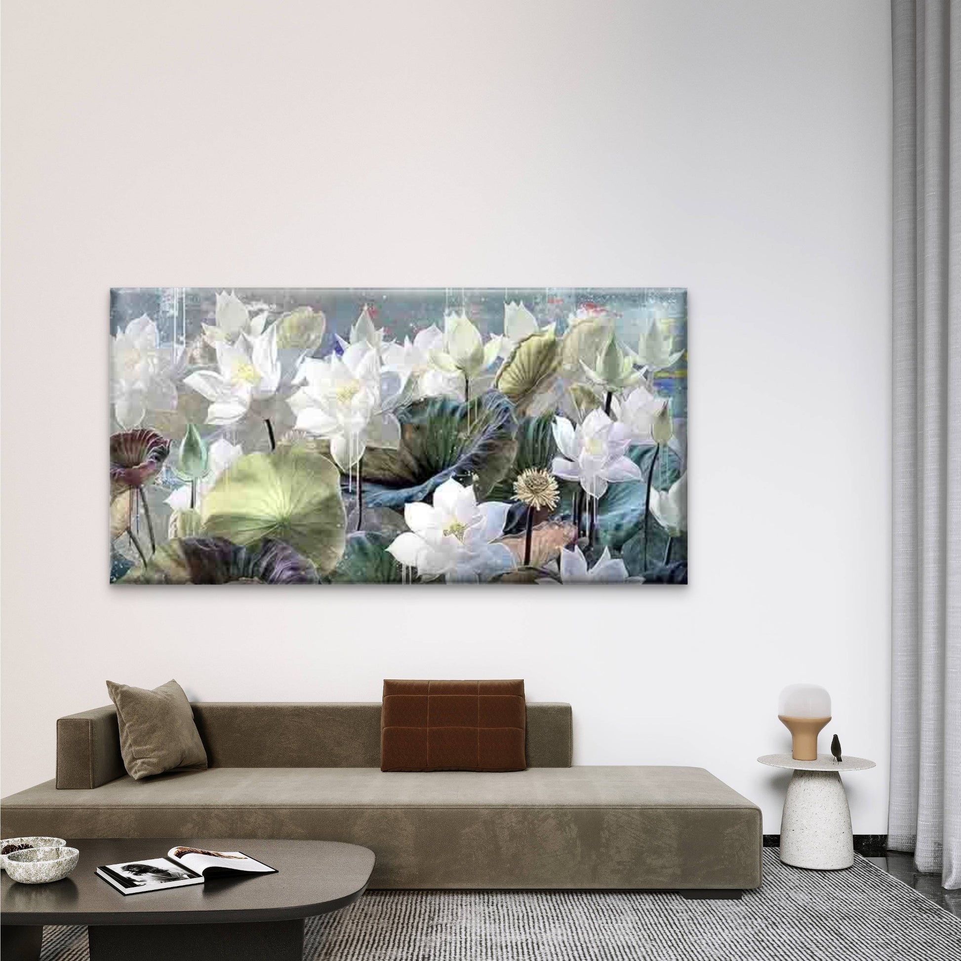 Blooming Lotus Flower Wall Art Canvas Office Home Room Framed 120x60cm - Bella Home Decor