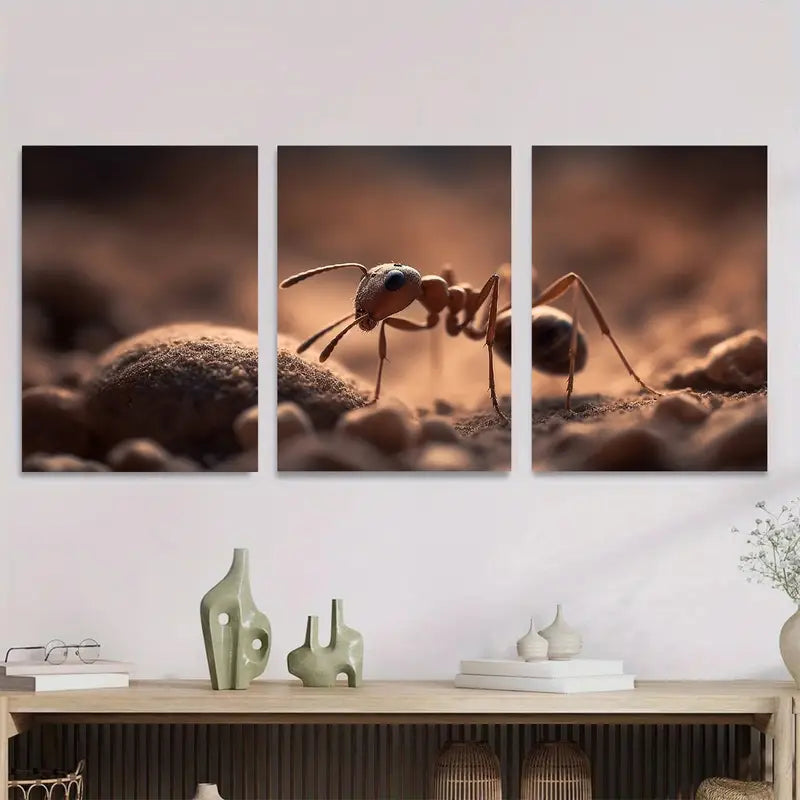 3pcs Ant Macro Photography Triptych Metal Print Ready to Hang Art - Bella Home Decor