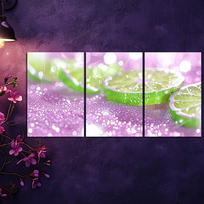 3pcs Closeup of Sparkling Water with Lime Slices Wall Art Set Canvas Framed 40x60cm - High Quality Print 100% Australian Made Wall Canvas Ready to Hang - Bella Home Decor