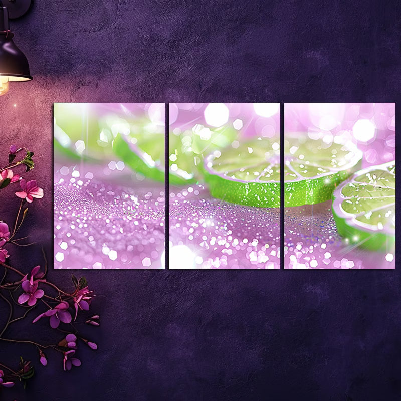 3pcs Closeup of Sparkling Water with Lime Slices Wall Art Set Canvas Framed 60x90cm - High Quality Print 100% Australian Made Wall Canvas Ready to Hang - Bella Home Decor