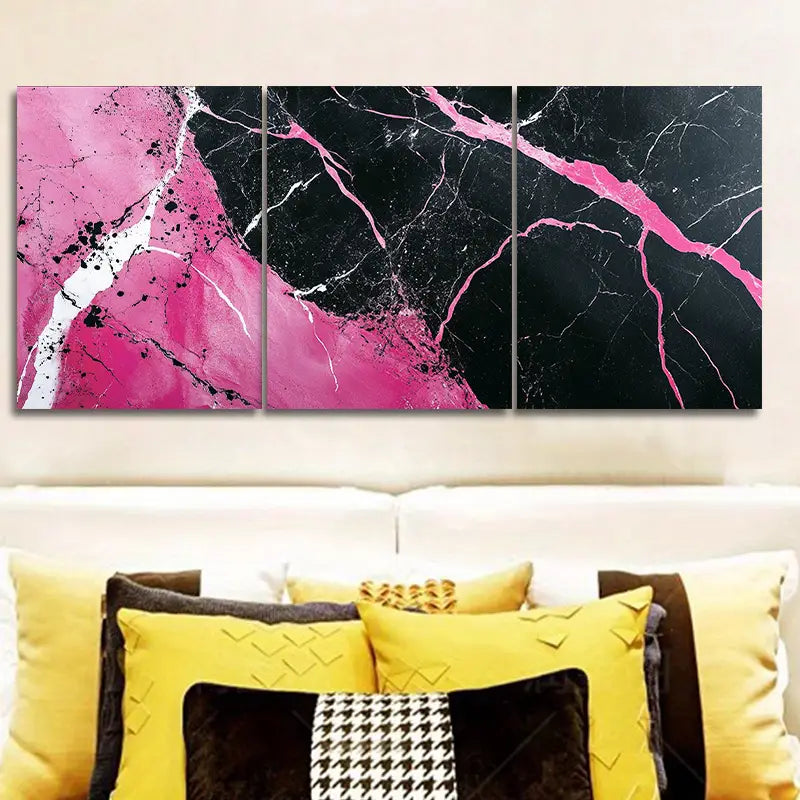 3pcs Pink Black White Marble Metal Print Ready to Hang Art