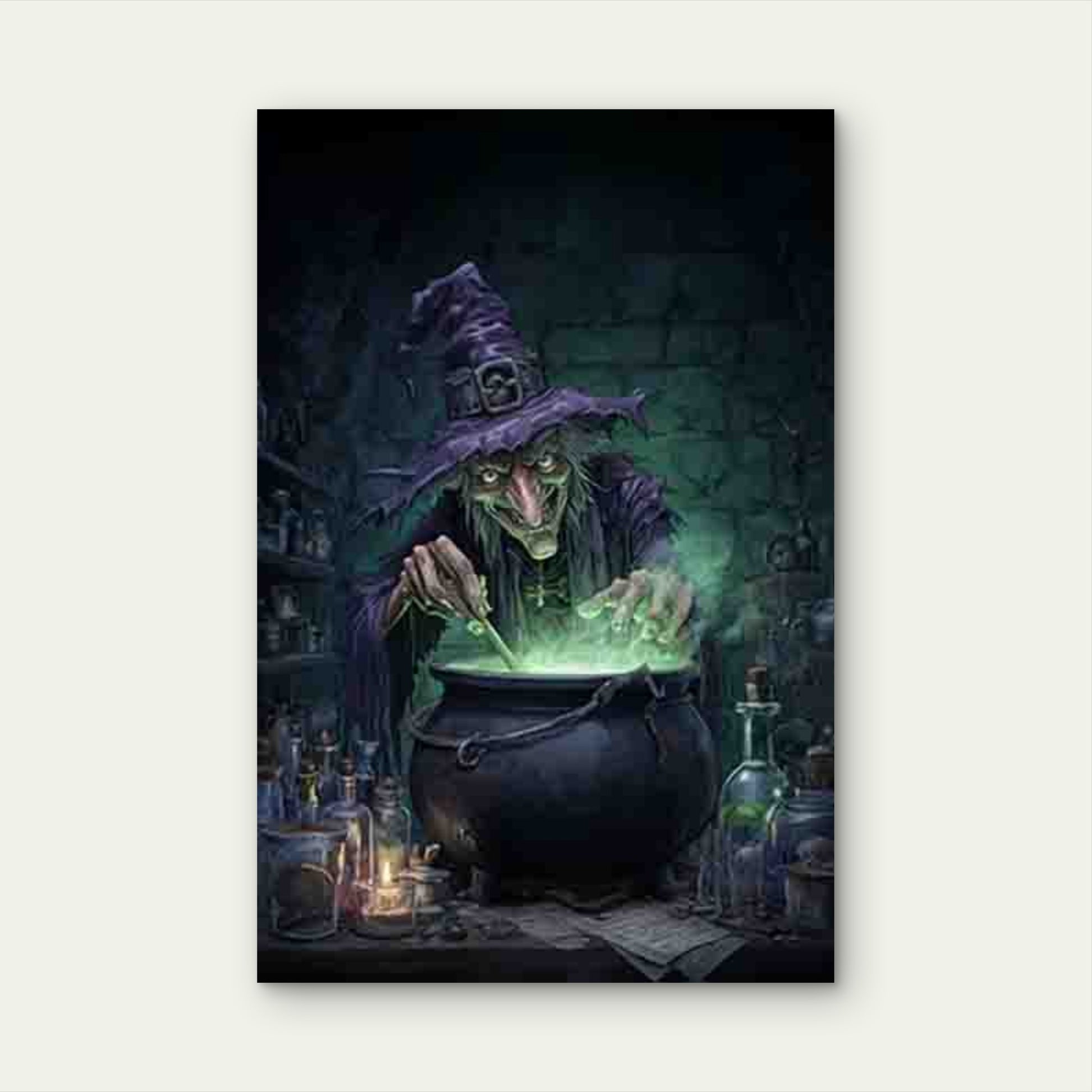 Witch Brewing Mystic Potion 60x90cm Metal Print Ready to Hang - Bella Home Decor