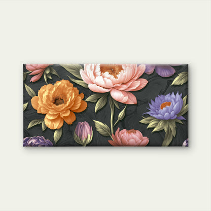Dark Moody Pink Peony Yellow Purple Floral Pattern Wall Art Canvas Office Home Framed 120x60cm