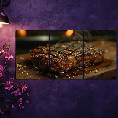 3pcs Gourmet Steak Wall Art Set Canvas Framed 60x90cm - High Quality Print 100% Australian Made Wall Canvas Ready to Hang