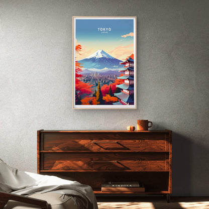 Tokyo Japan, Beautiful Mountains & Trees Travel Poster Print Wall Art - Bella Home Decor