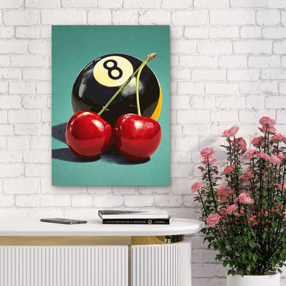 Lucky Me 8 Ball & Cherry Retro Metal Print Ready to Hang - Bella Home Decor