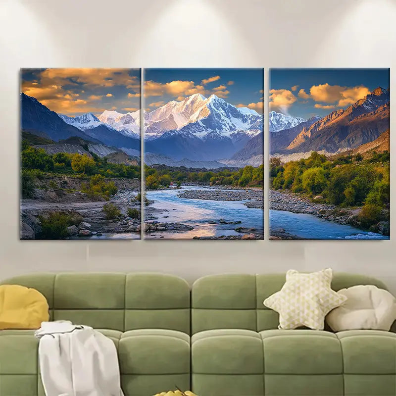 3pcs Pakistan Himalayan Valley Travel Wall Art Set Canvas Framed 50x70cm - High Quality Print 100% Australian Made Wall Canvas Ready to Hang