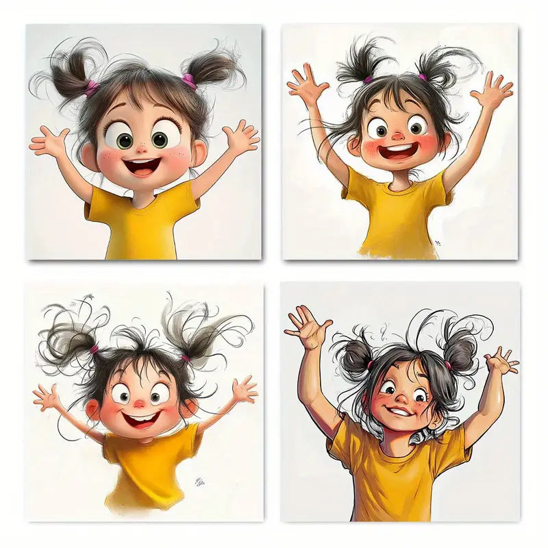 4pcs Funny girl portrait Perfect Wall Art Canvas Framed