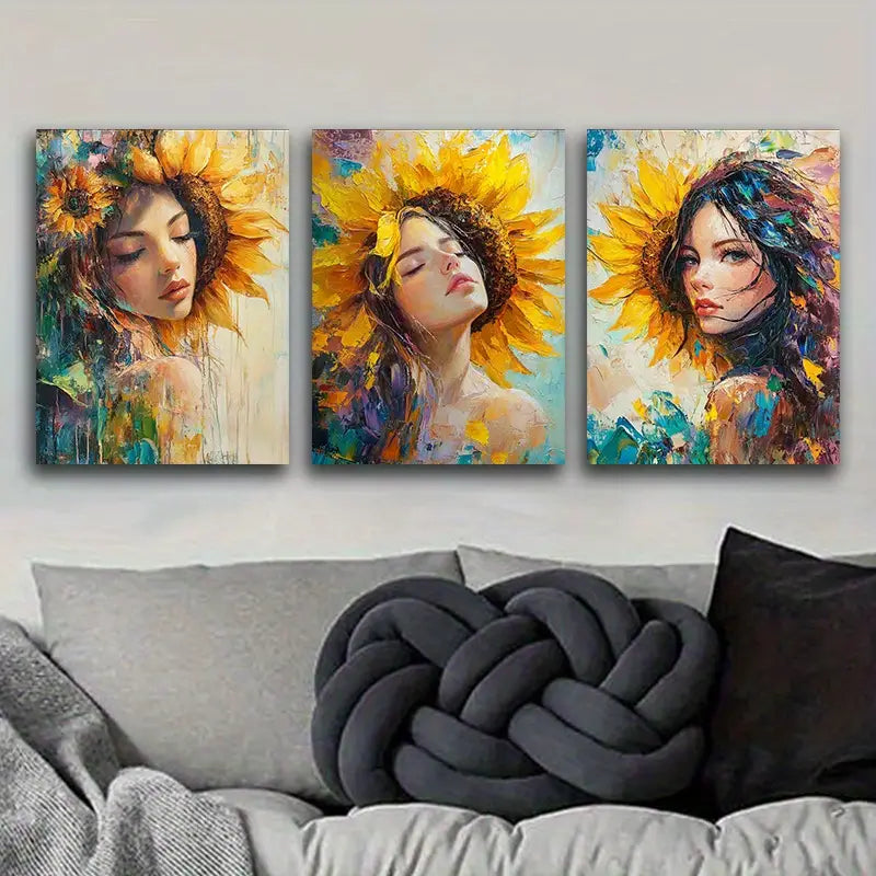 3pcs Vibrant Sunflower In Full Bloom Metal Print Ready to Hang Art