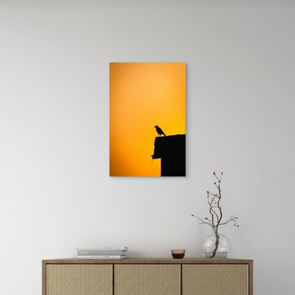 Silhouette Of A Crow Perched During Sunset 40x60cm Metal Print Ready to Hang