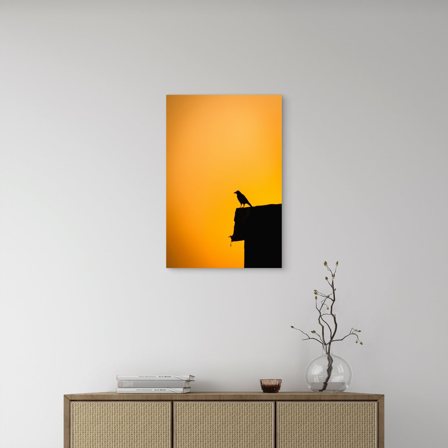 Silhouette Of A Crow Perched During Sunset 60x90cm Metal Print Ready to Hang