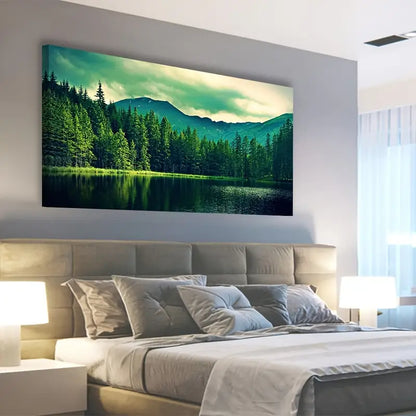 Green Mountain Forest Nature Wall Art canvas office home room framed 120x60cm - Bella Home Decor