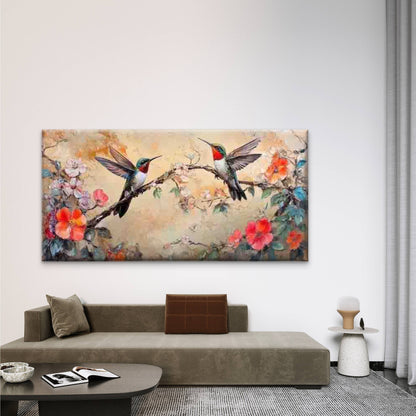Hummingbird in Garden Wall Art Canvas Office Home Room Framed 120x60cm