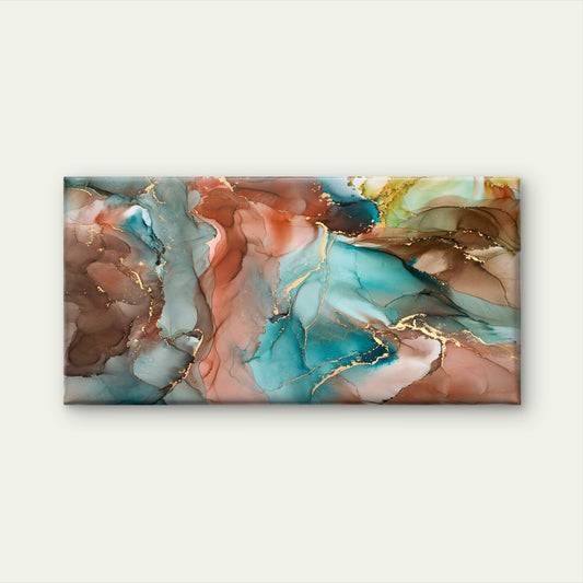 Abstract Teal Brown Gold Fluid Wall Art Canvas Office Home Room Framed 120x60cm
