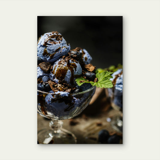 Homemade Blueberry Ice Cream with Chocolate and Mint 60x90cm Metal Print Ready to Hang