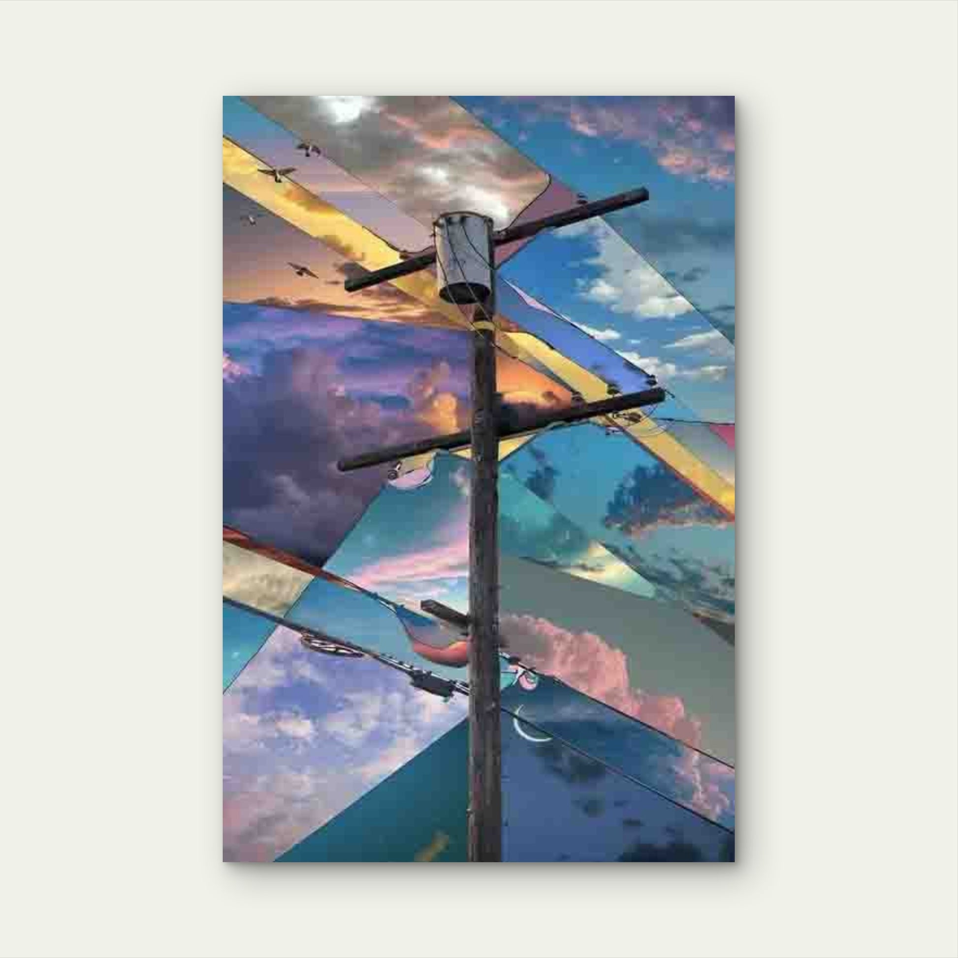 Sky on Telephone Pole Abstract Art Metal Print Ready to Hang - Bella Home Decor