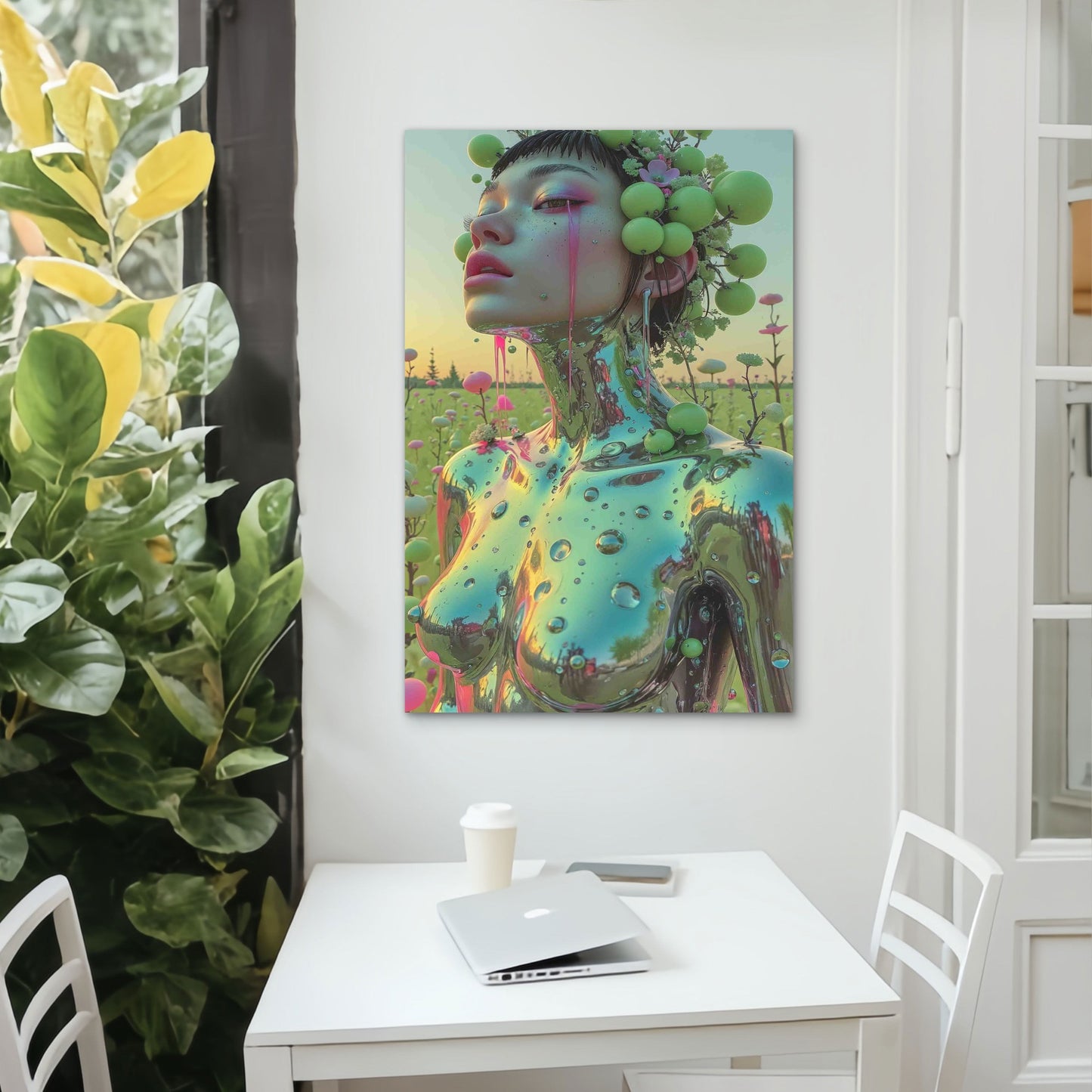 Metallic Bloom In The Morning Mist 60x90cm Metal Print Ready to Hang - Bella Home Decor