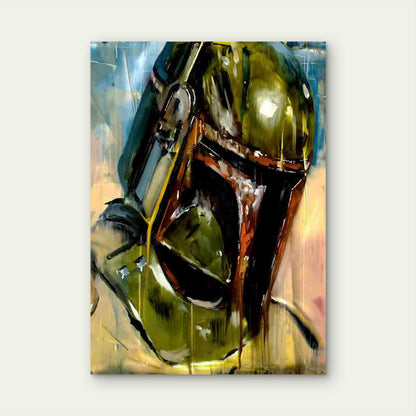 Green SciFi Helmet Painting Portrait 40x60cm Metal Print Ready to Hang - Bella Home Decor