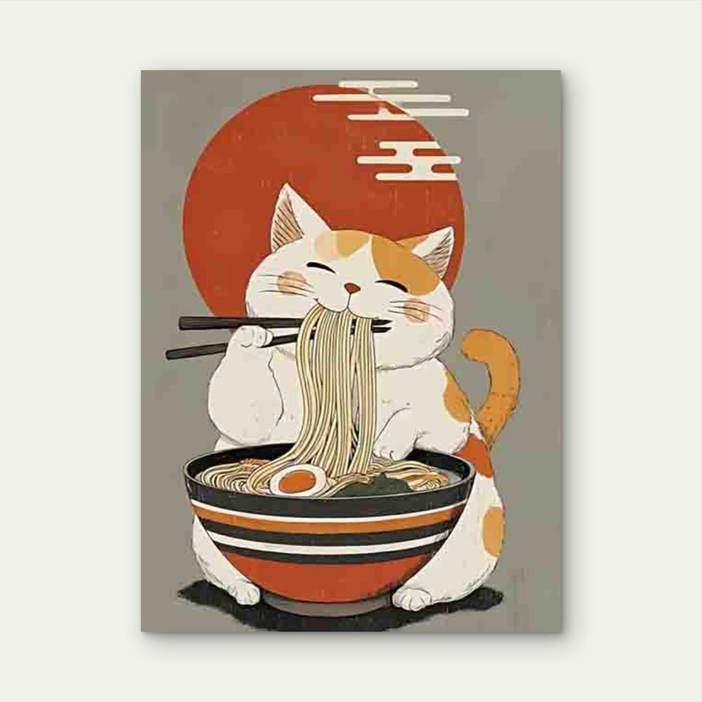 Retro Cat Eating Ramen Japanese Anime Metal Print Ready to Hang - Bella Home Decor