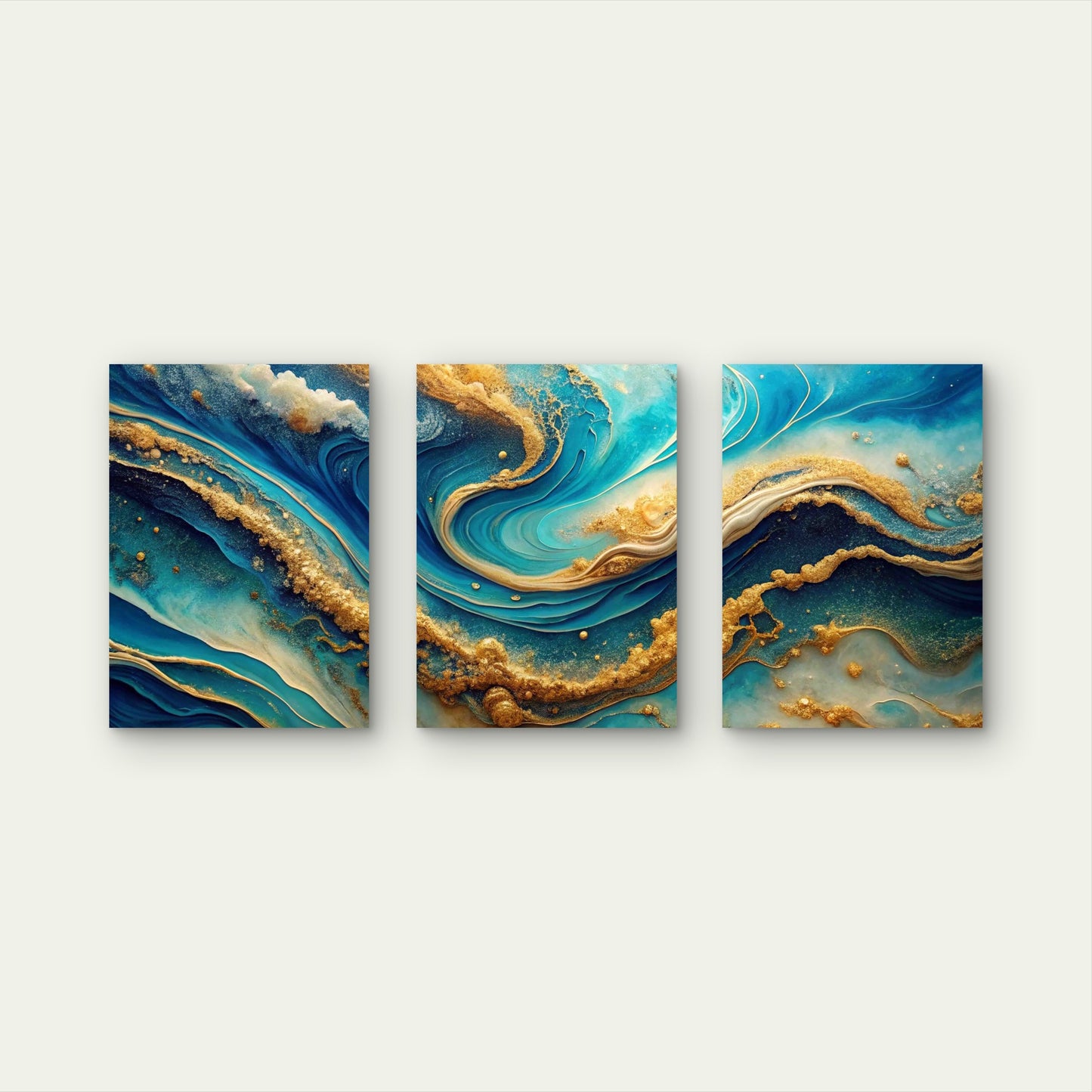 3pcs Abstract Ocean Art Natural Metal Print Ready to Hang Art - Bella Home Decor