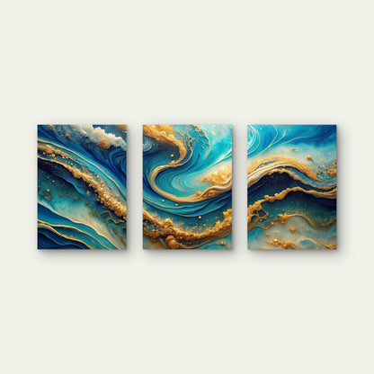 3pcs Abstract Ocean Art Natural Metal Print Ready to Hang Art - Bella Home Decor