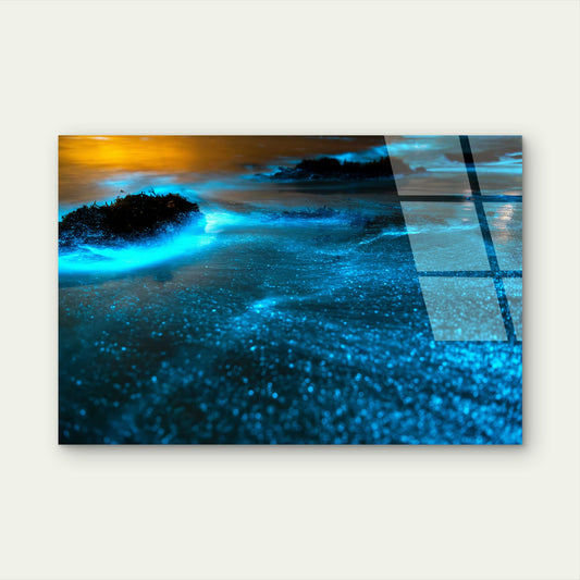 Bioluminescent Blue Ocean Planktons Acrylic Glass Printing Wall Art Australian Made Quality