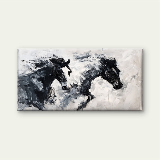 Abstract Black White Horses Wall Art Canvas Office Home Room Framed 120x60cm