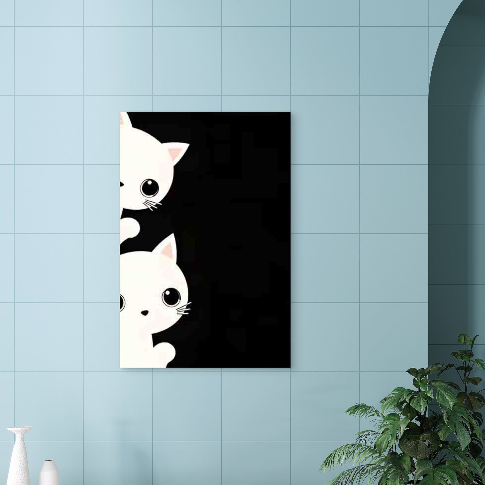 Cute Double Cat Pattern with Big Eyes 40x60cm Metal Print Ready to Hang - Bella Home Decor