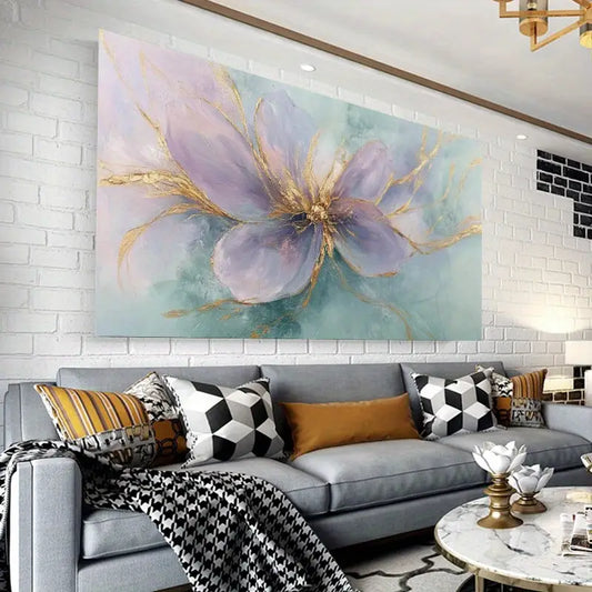 Elegant Purple & Golden Floral Wall Art wall canvas office home room framed 120x60cm