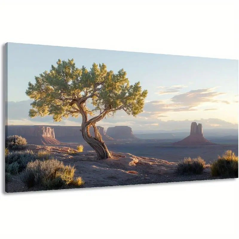 Dawn Desert Tree & Distant Rock Formations Wall Art canvas office home room framed 120x60cm - Bella Home Decor