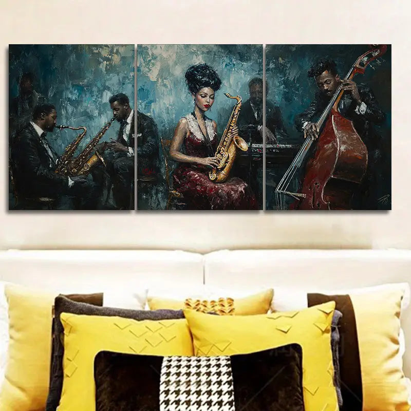 3pcs Jazz Band With Saxophonist Metal Print Ready to Hang Art