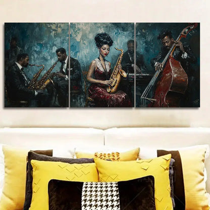 3pcs Jazz Band With Saxophonist Metal Print Ready to Hang Art