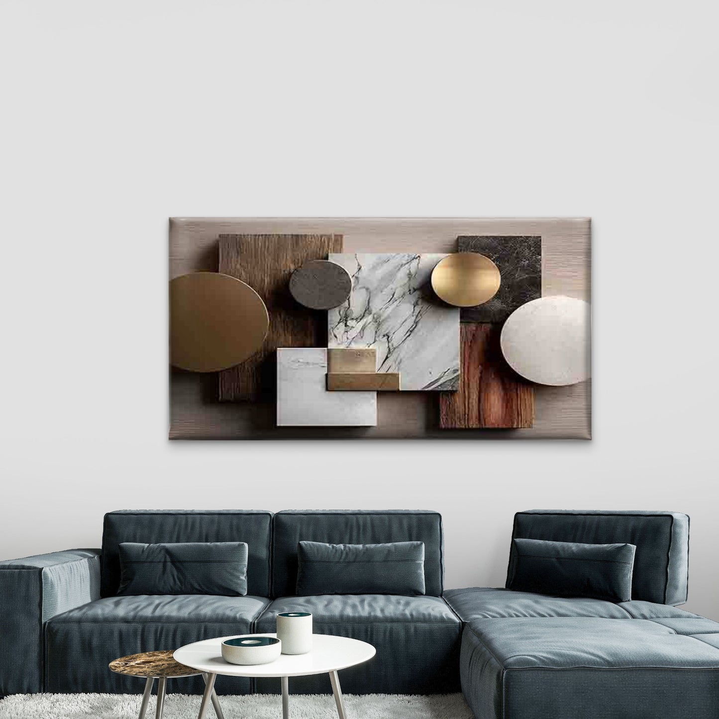 Marble, Wood, and Metal Pattern Wall Art Canvas Office Home Room Framed 120x60cm