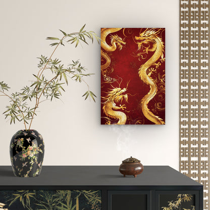 Chinese Dragon Gold Red Swirl Pattern 40x60cm Metal Print Ready to Hang
