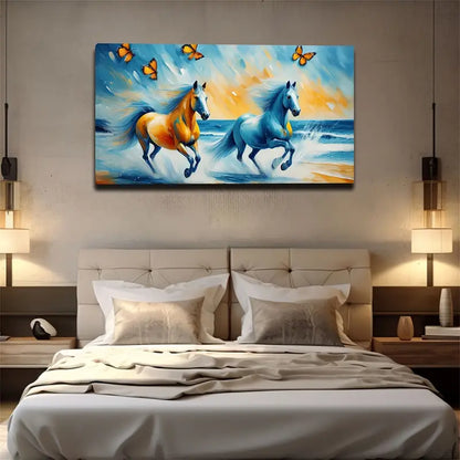 Two Galloping Horses Exquisite Wall Art Canvas Office Home Room Framed 120x60cm - Bella Home Decor