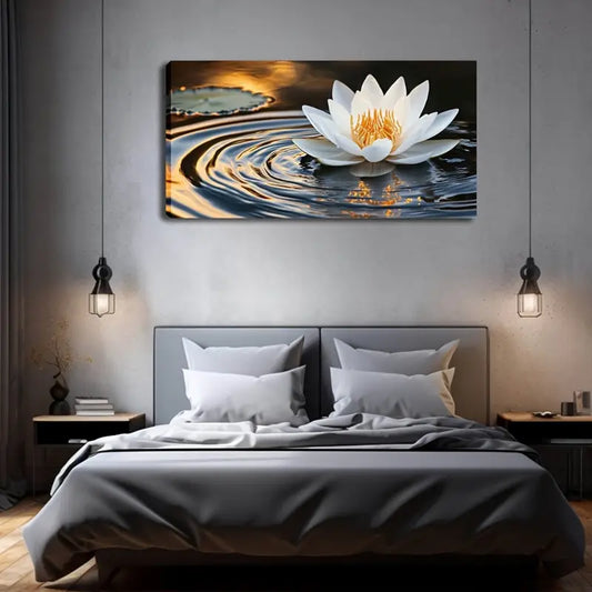 Minimalist White Lotus Flower Wall Art Canvas Office Home Room Framed 120x60cm