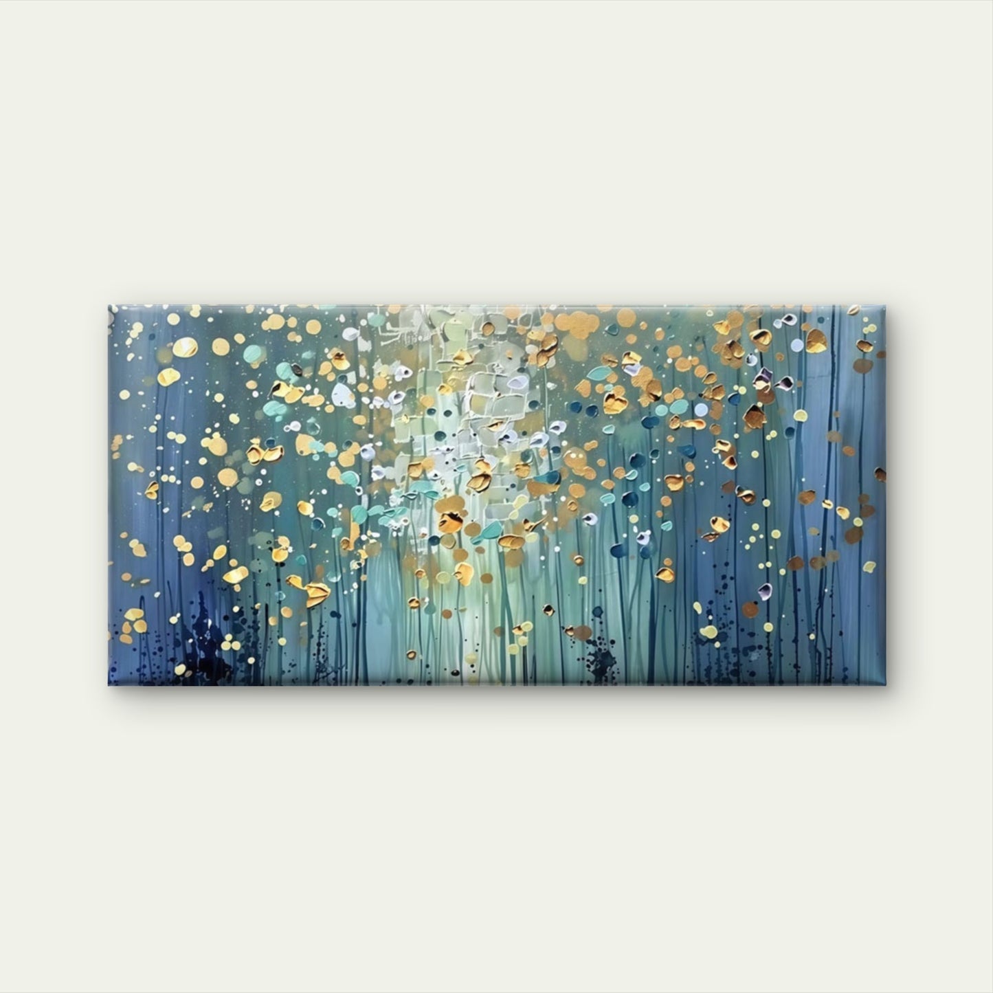 Abstract Blue and Golden Forest Wall Art Canvas Office Home Room Framed 120x60cm