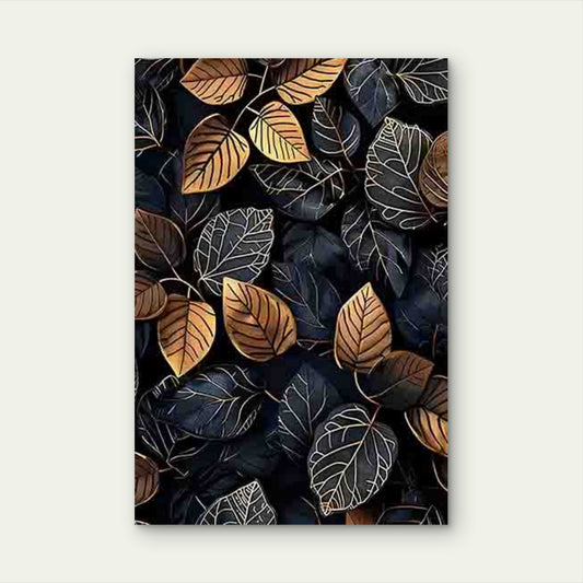Black and Golden Leaf Pattern 60x90cm Metal Print Ready to Hang