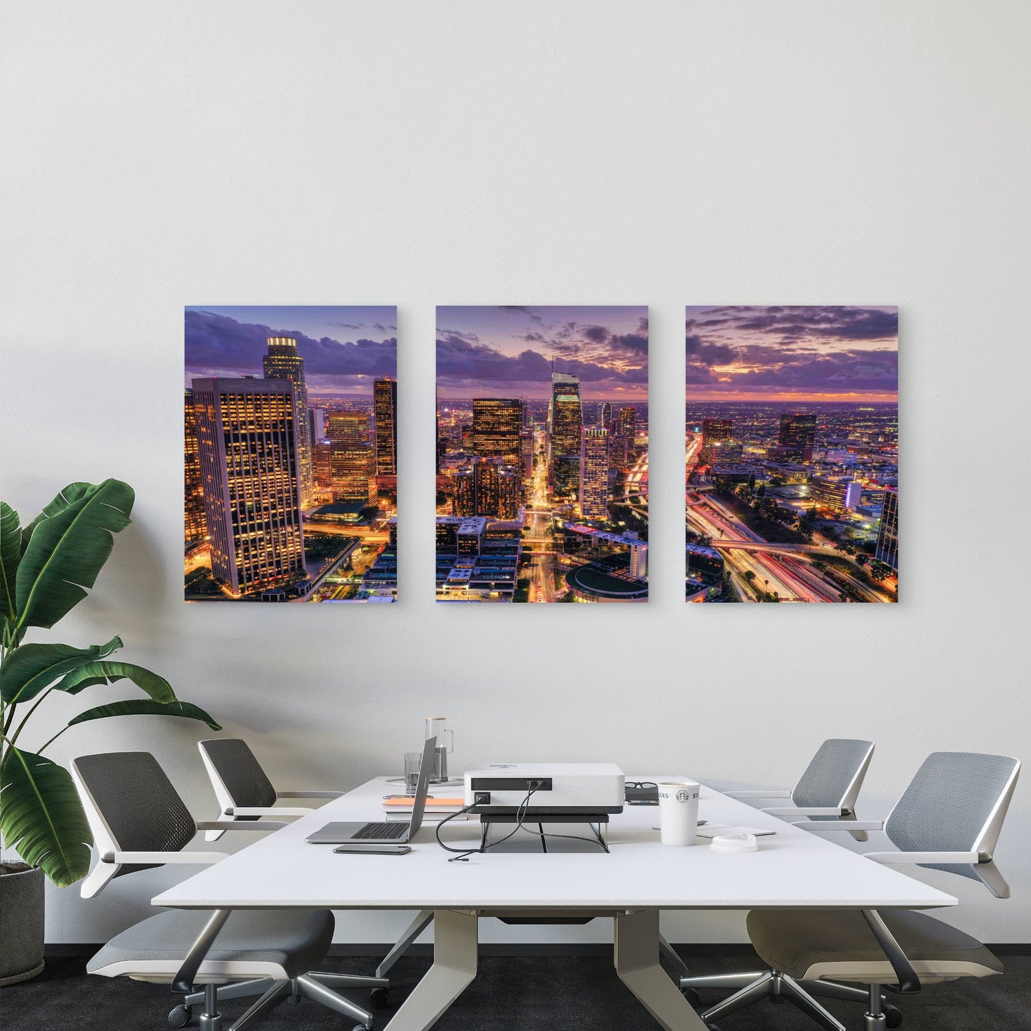 3pcs Aerial Shot Downtown Los Angeles Night Metal Print Ready to Hang Art