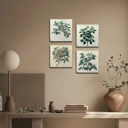 4pcs Green Trees With Flowers Wall Art Canvas Framed