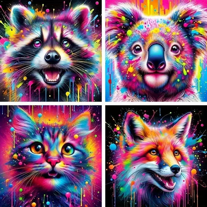 4pcs Vivid Patterns of Raccoon, Koala, Cat, FoxWall Art Canvas Framed