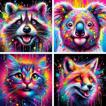 4pcs Vivid Patterns of Raccoon, Koala, Cat, FoxWall Art Canvas Framed