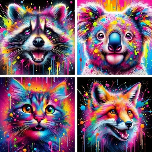 4pcs Vivid Patterns of Raccoon, Koala, Cat, FoxWall Art Canvas Framed