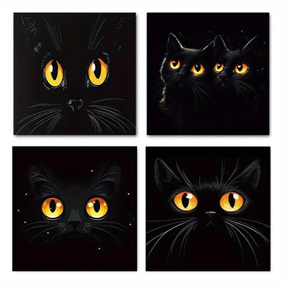 4pcs Black Cat Face for Living BD  Wall Art Canvas Framed