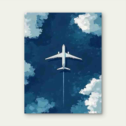 Airplane Clouds Blue Sky Modern Minimalist 60x90cm Metal Print Ready to Hang