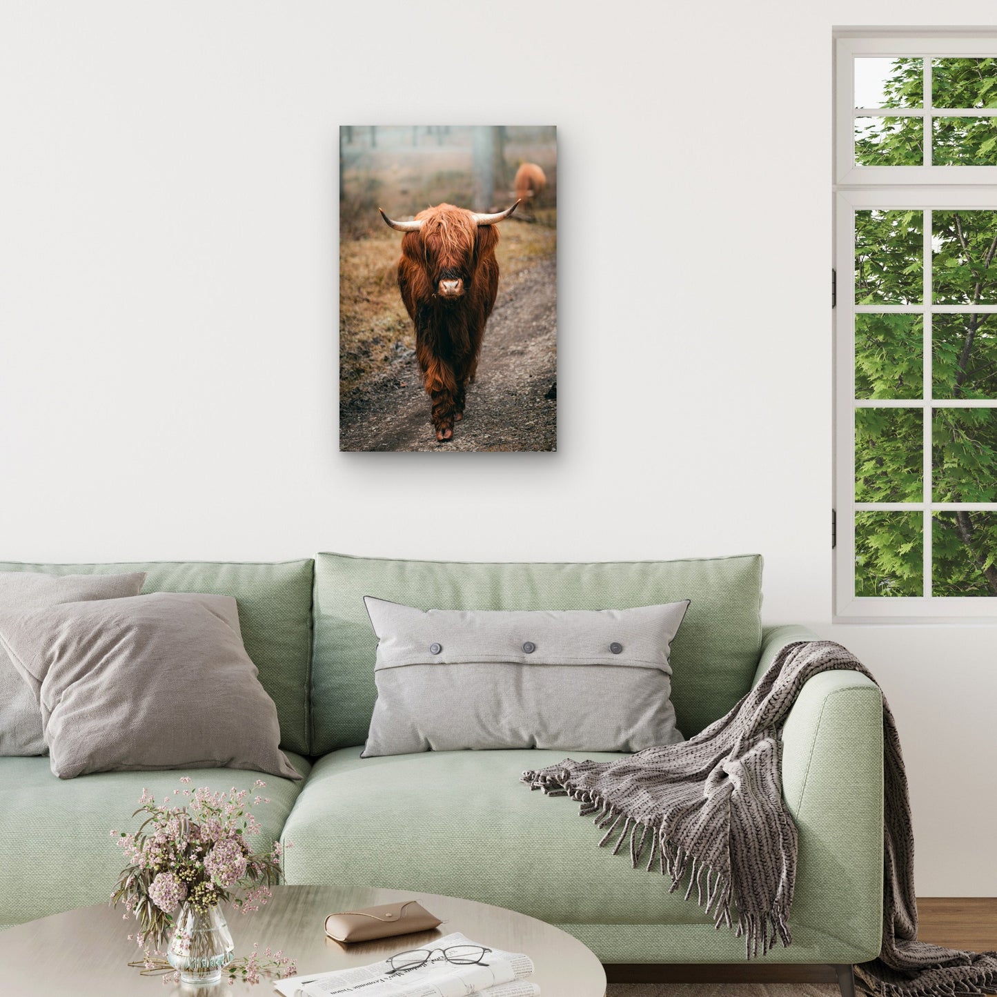 Highland Cow Rustic View 40x60cm Metal Print Ready to Hang