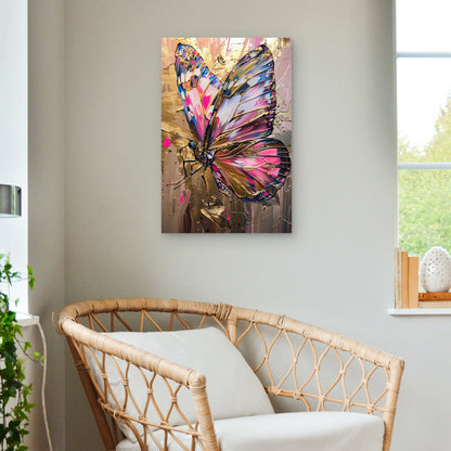 Gold Foil Pink Blue Butterfly Palette 40x60cm Metal Print Ready to Hang