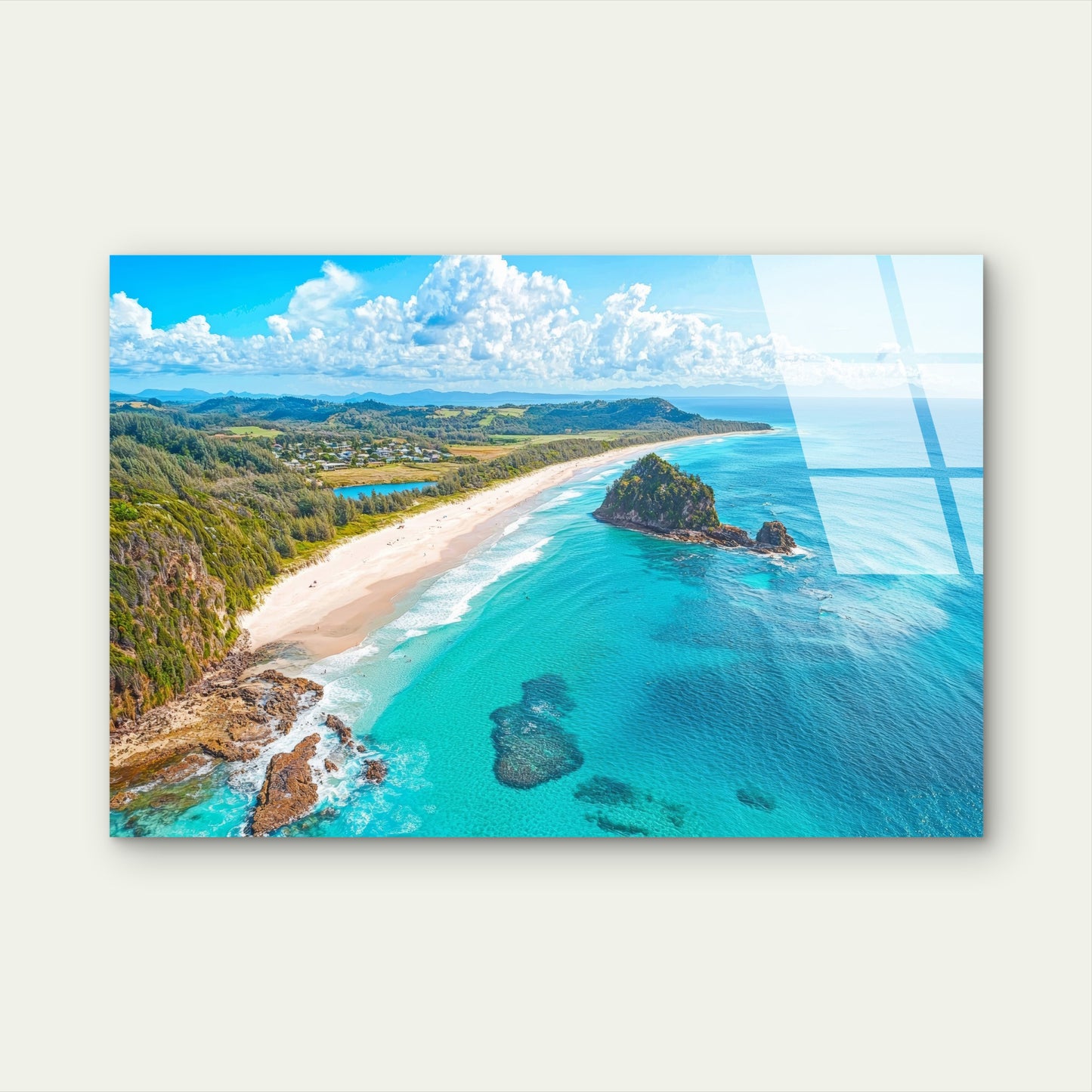 Aerial Cabarita Beach Ocean Glass Printing Wall Art Australian Made Quality