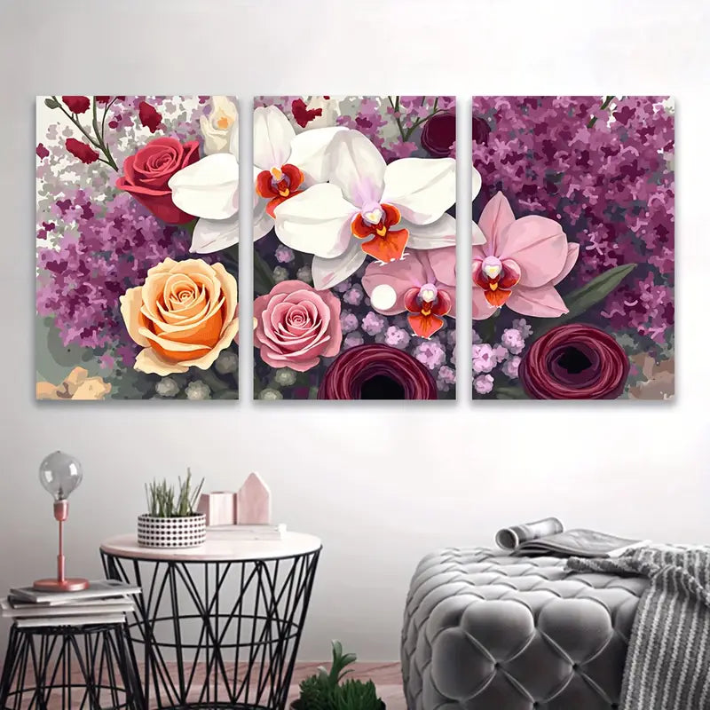 3pcs Orchid & Rose Blossom Floral Wall Art Set Canvas Framed 40x60cm - High Quality Print 100% Australian Made Wall Canvas Ready to Hang