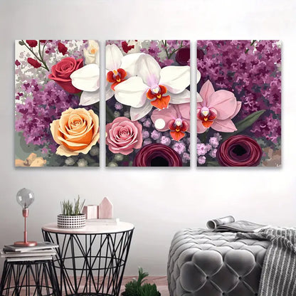 3pcs Orchid & Rose Blossom Floral Wall Art Set Canvas Framed 50x70cm - High Quality Print 100% Australian Made Wall Canvas Ready to Hang